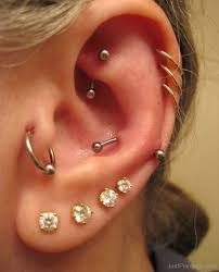 Multiple Ear Piercing Ideas for Tragus Rings, Helix Hoops, Rook Barbells, Crystal Ear Lobe Studs at MyBodiArt