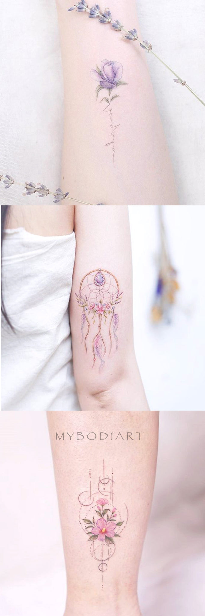 Cute Watercolor Floral Flower Arm Tattoo Ideas for Women -  Ideas de tatuaje de brazo de flor de acuarela lindo para mujeres - www.MyBodiArt.com 
