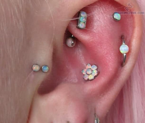 Opal Ear Piercings, Tragus Barbell, Opal Conch Piercing Jewelry, Opal Helix Hoop Earring, Cartilage Studs