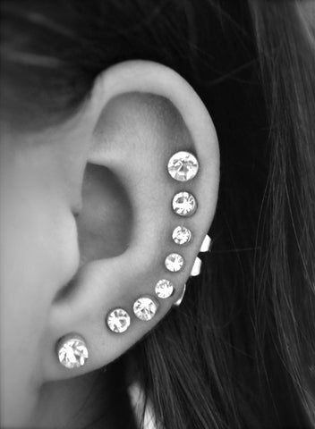 Crystal Ear Piercing Ideas with 16G Crystal Barbell Studs
