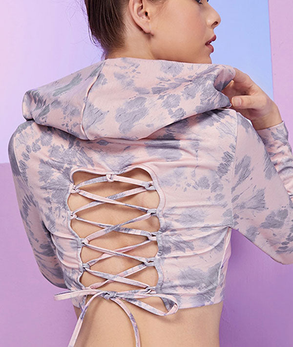 lace up back crop hoodie