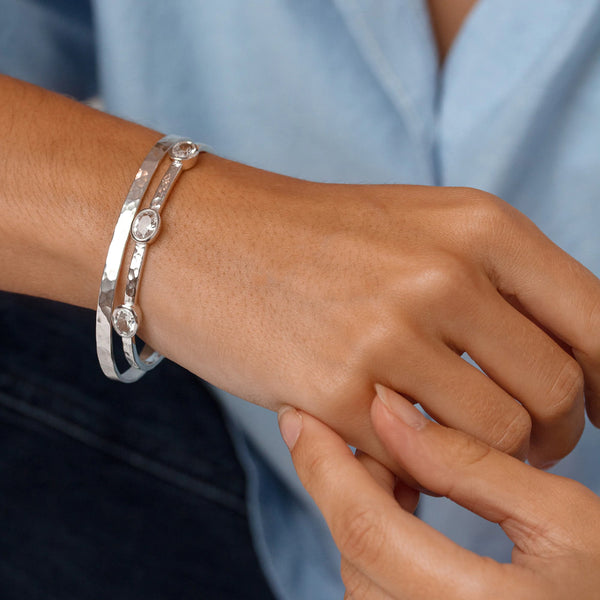 Sterling Silver 4mm Hammered Nomad Bangle