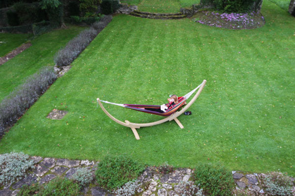 Aerial view of woman in hammock