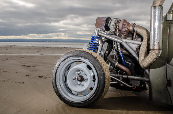 Matt Urch of Urchfab has built an awesome drift rod from a vintage consumer car, a 1953 Ford Popular, the cheapest car in Britain at its time of introduction using a custom tubular chassis, Saab engine and volvo rear axle and uses the car as rolling advertisement for his Fabrication business.