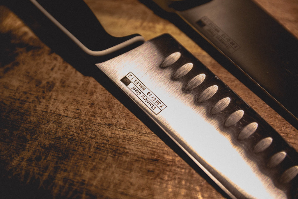 Chefs knives: closeup on knife blades