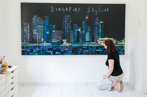 Singapore Skyline Painting by Clare Haxby