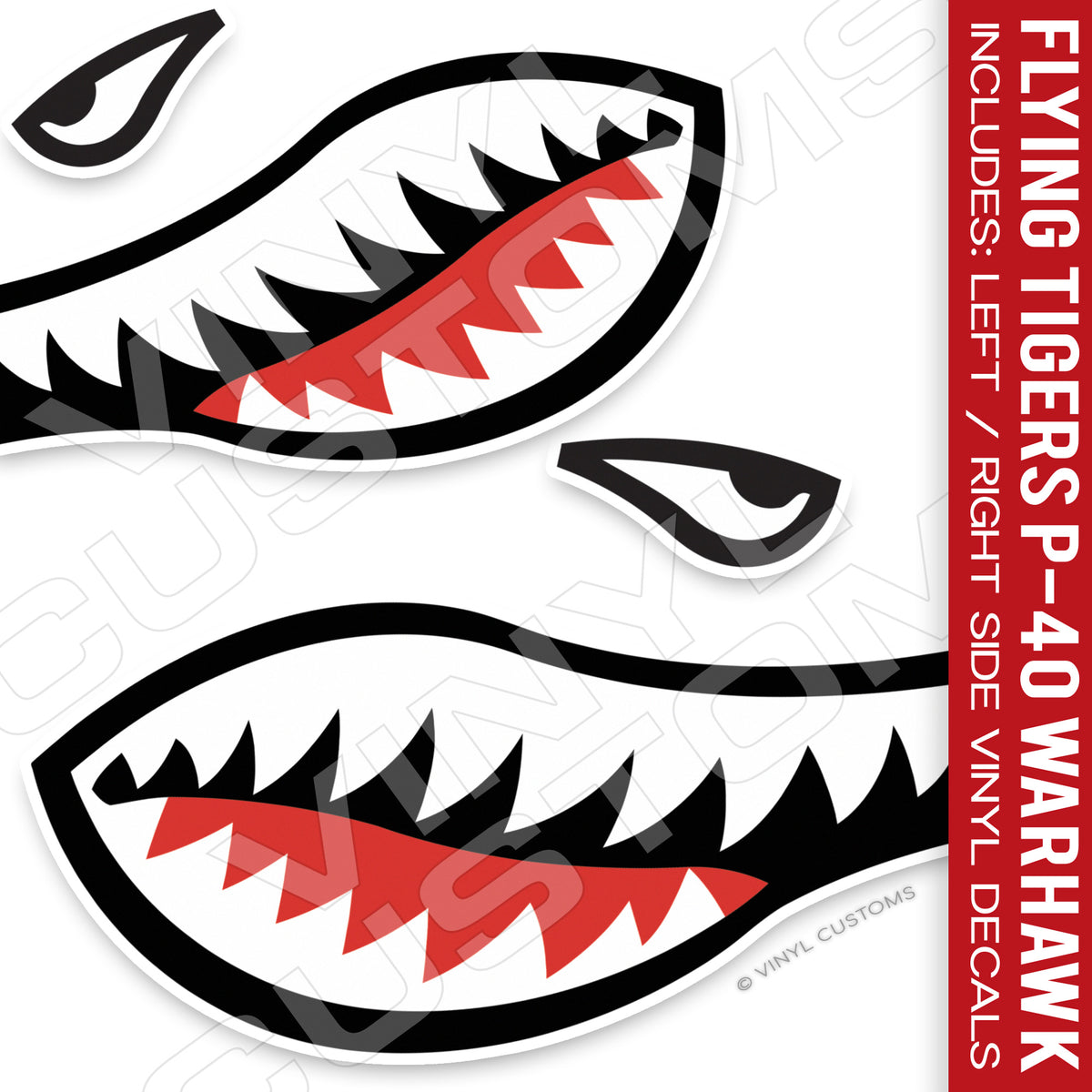 Flying Tigers decal approx 4" x 4" self adhesive vinyl left & right 
