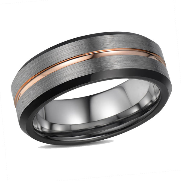 Beroep Dertig Fantasie Brushed Mens Wedding Band Tungsten Ring Black Wedding Ring Rose Gold Center  | AnL Jewelry - AnLJewelry