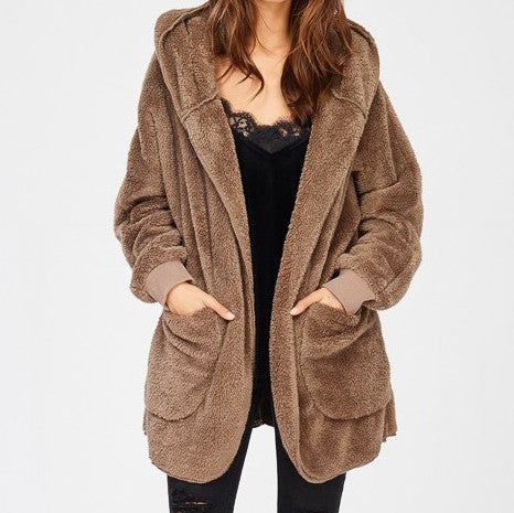 mocha furry bear coat
