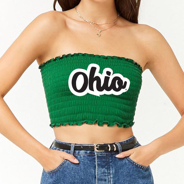 green smocked tube top