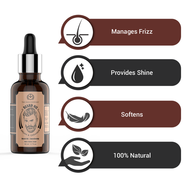 Beard oil - Argan & Geranium. Manages frizz. provides shine. softens. 100% natural.