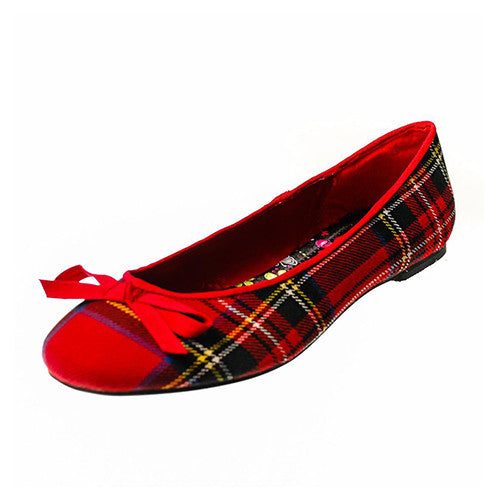 red plaid flat shoes