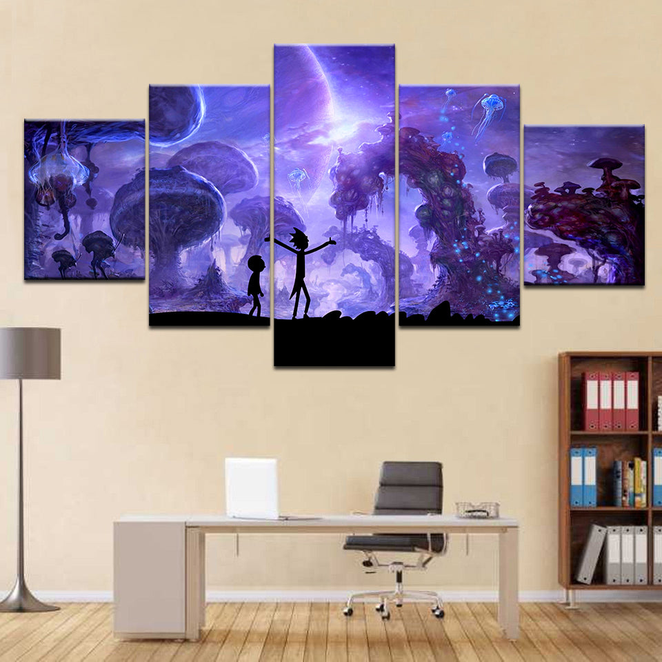 5 Pieces Rick And Morty Paintings Canvas Wall Art Modular Pictures Home Decor 