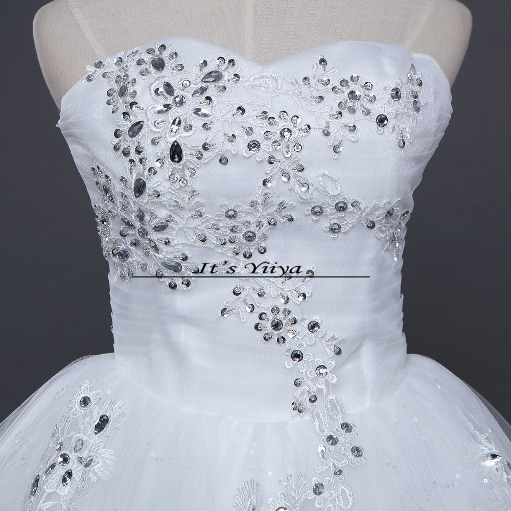 Free Shipping White Wedding Dress Bride Princess Lace Up Sequins