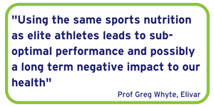 Using the same sports nutrition as elite athletes leads to sub-optimal performance and possibly a long term negative impact to our health