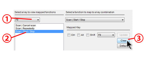 To delete a saved shortcut key, select the key, then select the function and click "Clear"