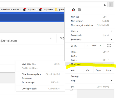 Screen shot: More Tools extensions in Chrome web browser