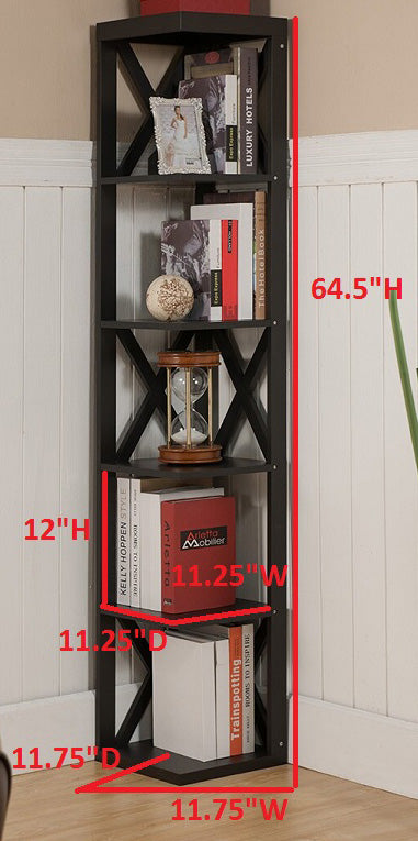 Dacey 5 Tier Corner Wall Bookcase Bookshelf Espresso Wood
