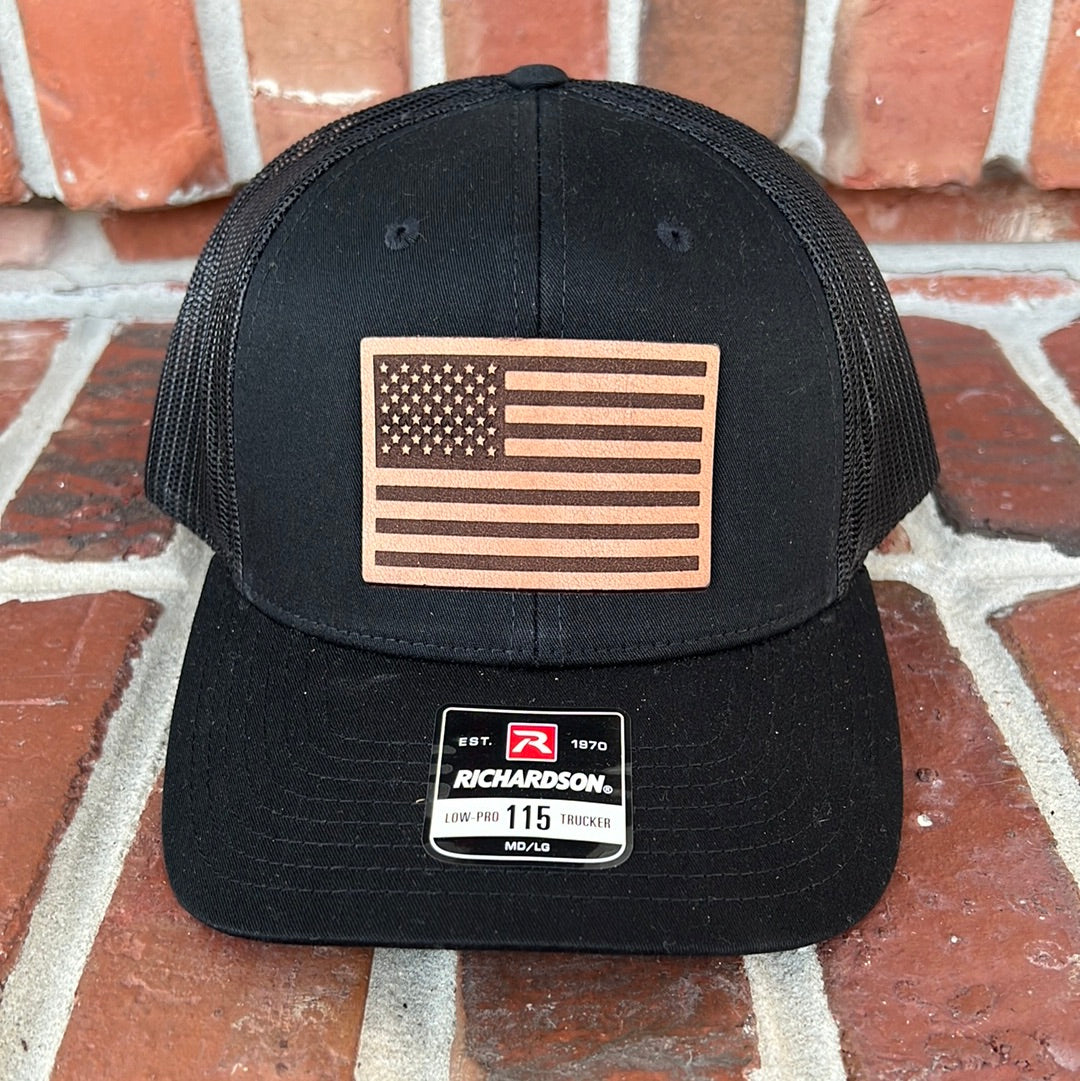 Tattered US Flag Distressed American Flag Richardson 115 Snap Back Trucker Hat 