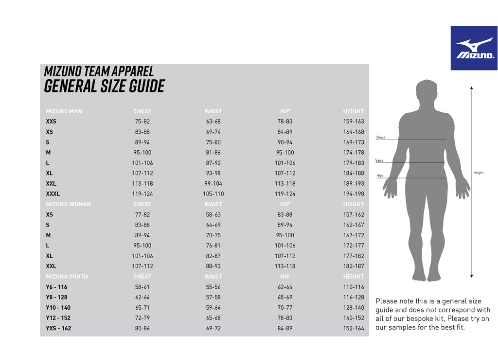 Mizuno Size Guide 2019-2020