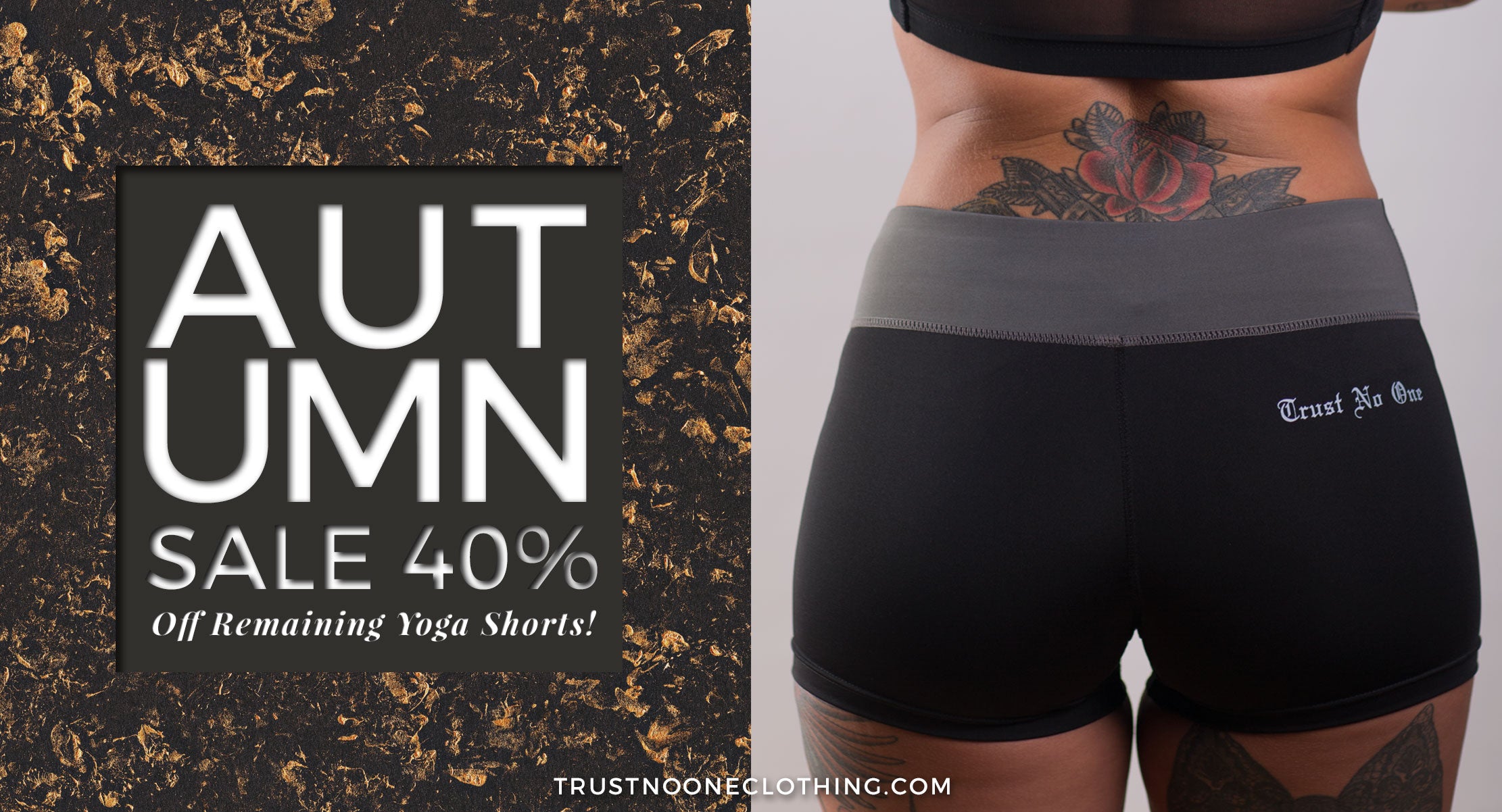 Trust No One Autumn Sale On Yoga Shorts Workout Fitness TN1 Trust No One TrustNoOne TNO Anybody Nobody Ladies Women's Shorts Black Grey Gray Waistband 40% 40 percent off Blowout