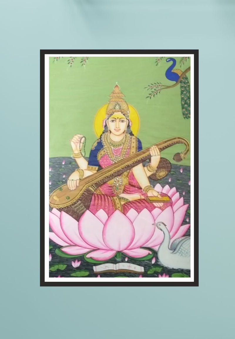 Buy Goddess Saraswati Miniature Painting By Rajendra Sharma ...