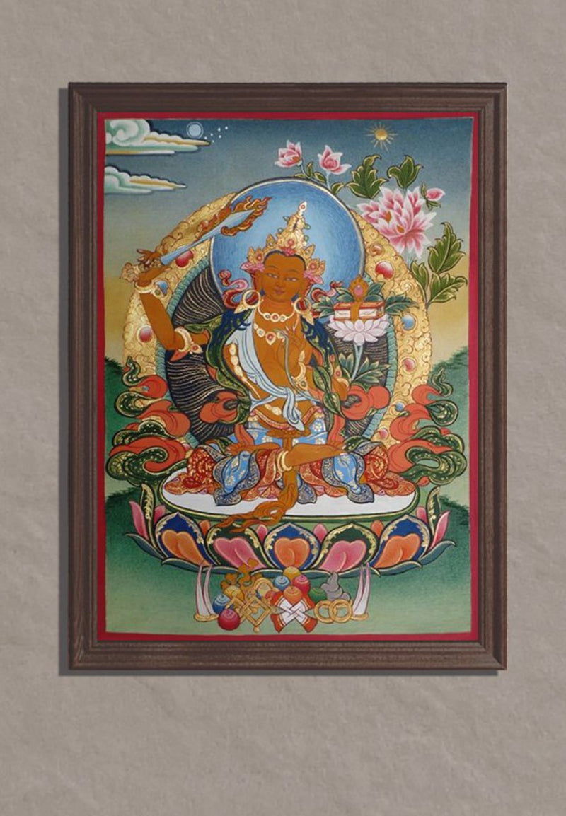 Buy Manjushri, God of Wisdom: Thangka painting by Krishna Tashi ...