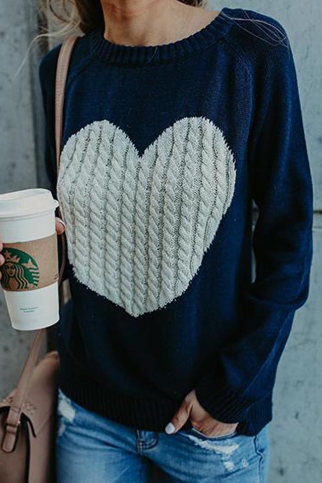 Chicnico Cute Heart Jewel Sweater