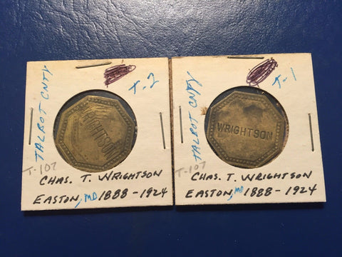 Set of 2 Charles T. Wrightson Cannery Tokens Easton, Maryland