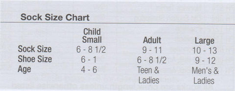 Size Chart for Kids Mens and Womens Socks