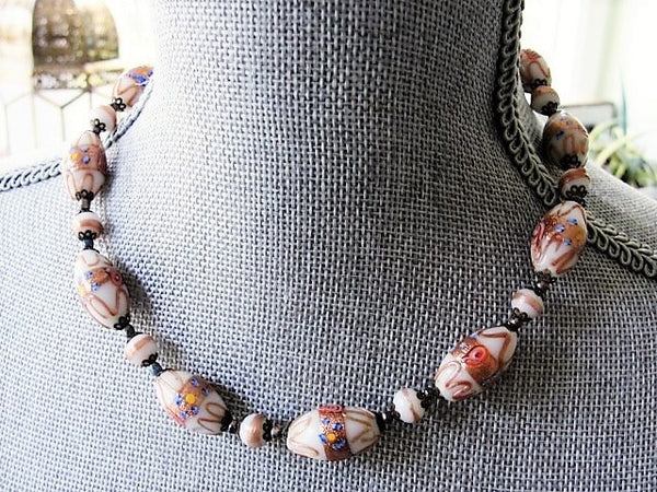Details about   VINTAGE WEDDING CAKE MURANO STYLE GLASS LAMP-WORK BEAD NECKLACE FIARATO JADE #4 
