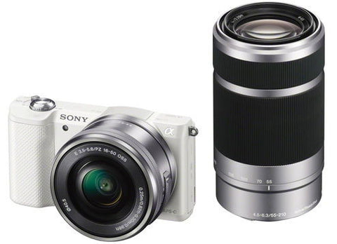 Sony Alpha A5000 ILCE-5000Y with 16-50mm and 55-210mm Lenses White Mirrorless Digital Camera