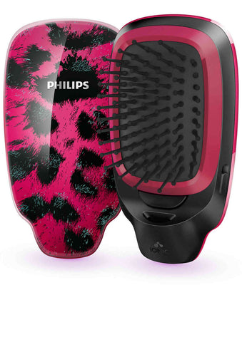 Philips HP4595/00 Easy Shine Battery Operated Ionic Styling Hair Brush (Pink Leopard)