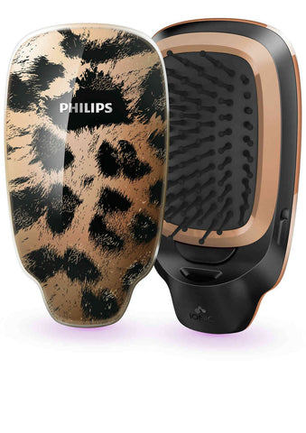 Philips HP4595/70 Easy Shine Battery Operated Ionic Styling Hair Brush (Brown Leopard)