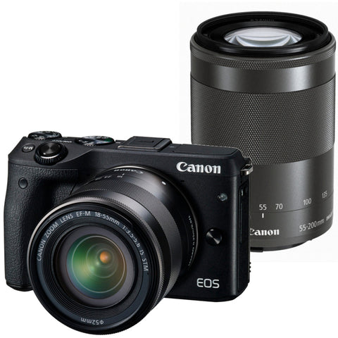 Canon EOS M3 with EF-S 18-55mm and EF-M 55-200m IS STM Lens Black DIgital SLR Camera