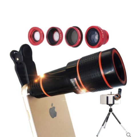 12x Mobile Phone Telephoto Lens with Fisheye, Macro and Wide Angle (Four in One Package)