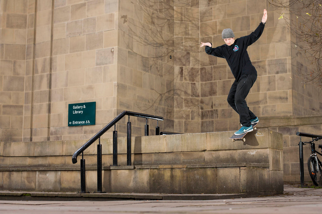 Mike Arnold Ollie over to Backside Lipslide photo Reece Leung Welcome Skate Store Blog Interview