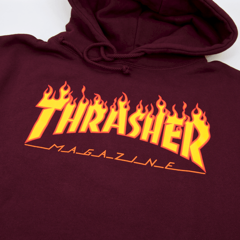 thrasher - flame logo pullover hooded sweatshirt - maroon