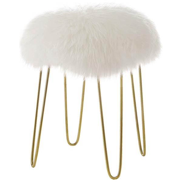 Shailene Sheepskin Stool | White