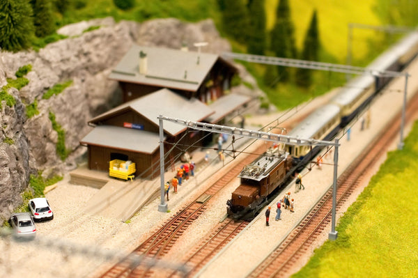 model train station with mini figures