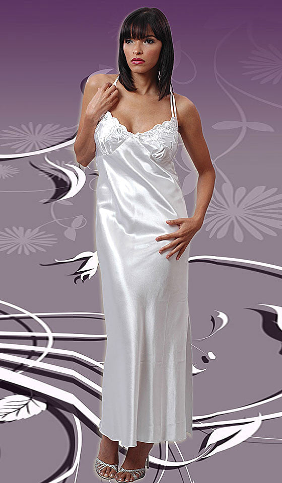 Nightgown - Bridal White Charmeuse w/Embroidered Cups (Robe available