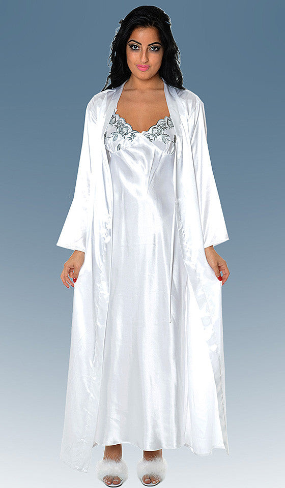 Nightgown - Bridal White Charmeuse w/Embroidered Cups (Robe available