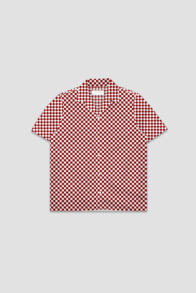 red and white checkered polo shirt