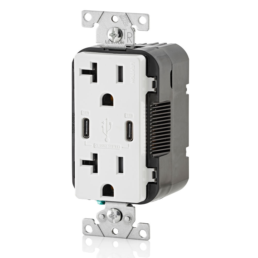 30W (6A) USB Dual Type-C/C Power Delivery Wall Outlet Charger with 20A – Leviton