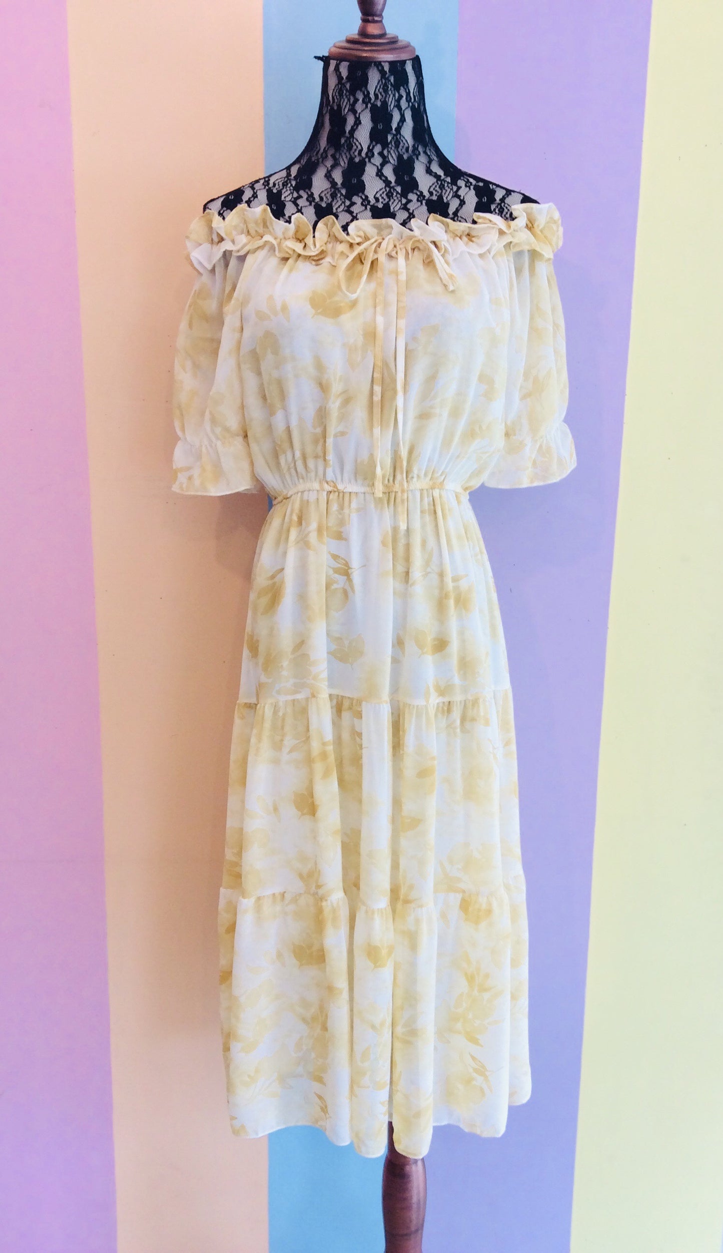 2-Way Sabrina Chiffon Layered Midi Dress w/ Elastic Short Sleeves