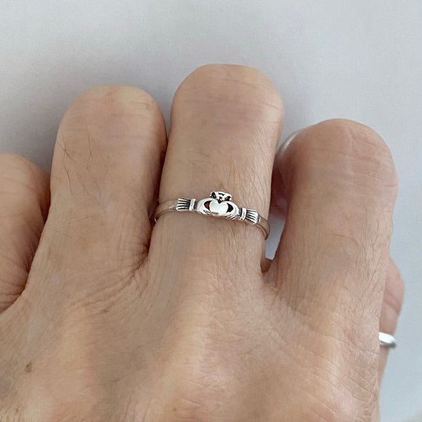 Dainty Tiny Claddagh Ring Celtic Irish Solid 925 Sterling Silver Sizes 2-10 