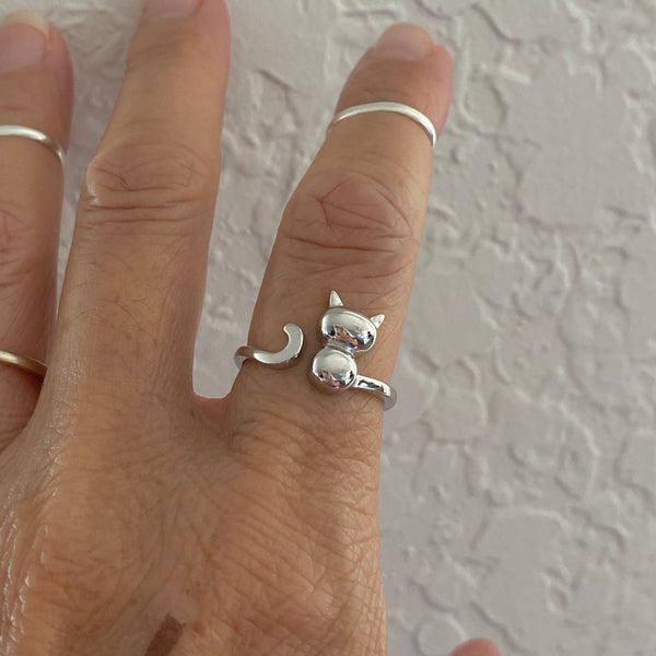 Sterling Silver Adjustable Cat Ring, Silver Ring, Animal Ring, Pet Rin –  Indigo & Jade