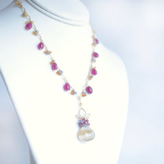 Rutilated Quartz, Pink Sapphires and Tanzanite necklace