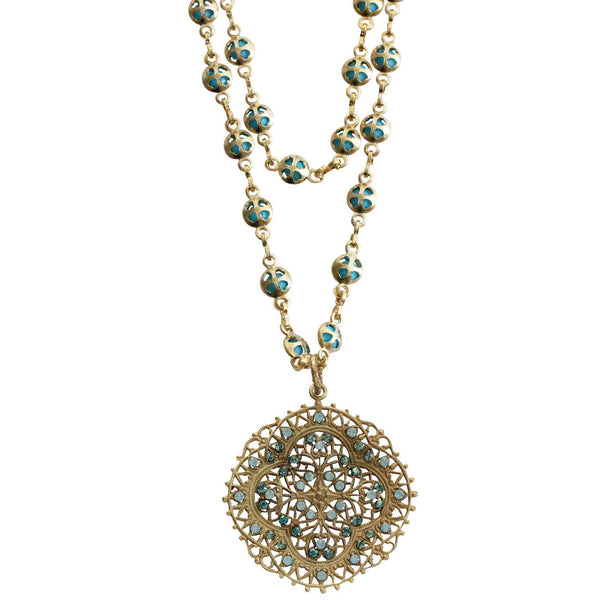 Catherine Popesco White Opal Crystal Medallion Pendant Necklace