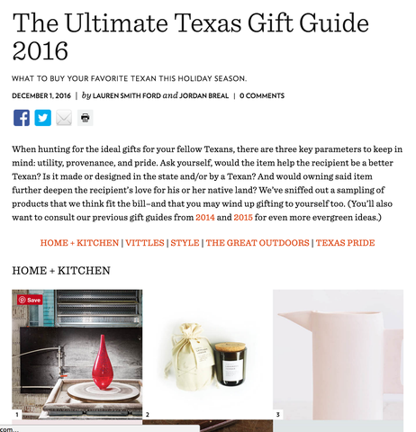Slow North Featured in Texas Monthly Gift Guide